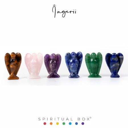 Set 6 Îngeri Cristale Naturale – Ochi de Tigru, Lapis Lazuli, Sodalit, Cuart Roz, Aventurin Verde, Ametist – Protecție, Armonie și Vindecare Emoțională
