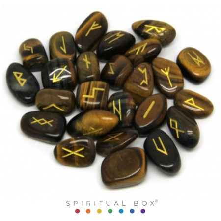 Set Rune Din Ochi de Tigru 25 Piese – Cristale Naturale Rulate Gravate