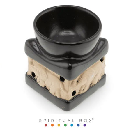 Vas Aromaterapie din Ceramică – Model Elefant, Mat, Bej & Negru – 8 cm